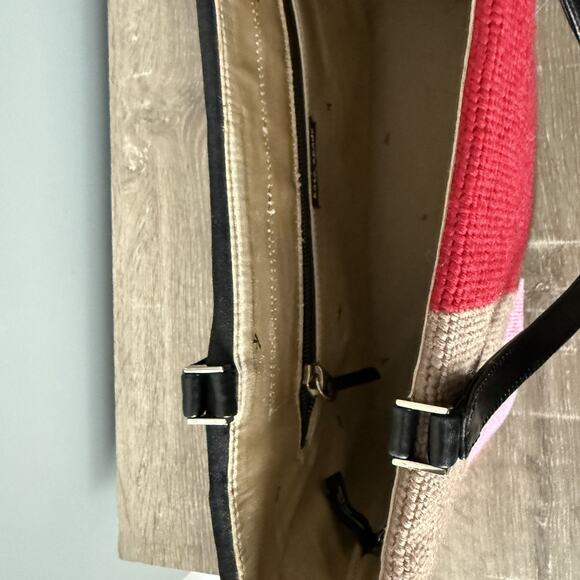 Kate Spade Tote Bag Womens Large Red Brown Pink Colorblock Wool Canvas Purse - Picture 11 of 11